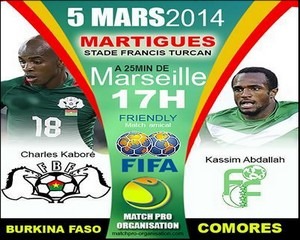 Football, Match international, amical, FIFA, mercredi 5 mars 2014 - Burkina Faso contre les Comores à Turcan (Martigues) !