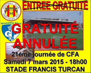 Gratuité annulée pour le choc FC Martigues - Grenoble !